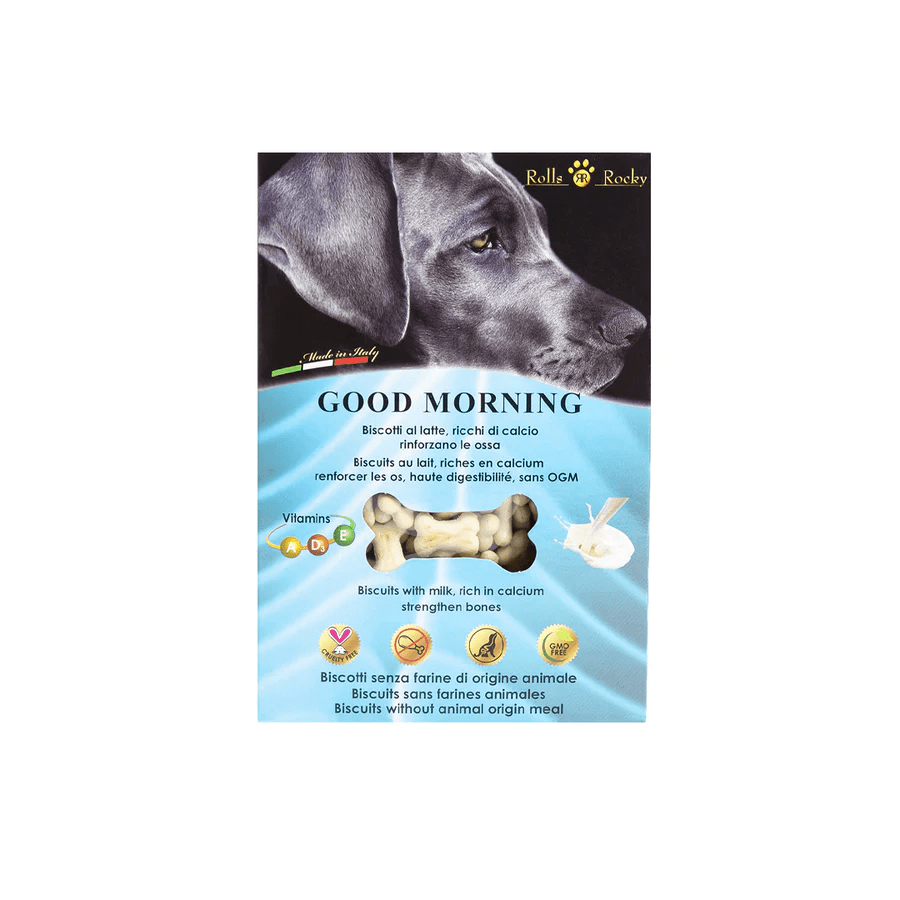 BISCOTTI ROLLS ROCKYGOOD MORNING BISCOTTI AL LATTE RICCHI DI CALCIO 300 GR.