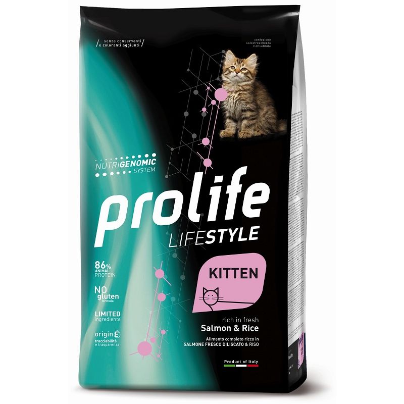 PROLIFE LIFE STYLE  KITTEN RICCO IN SALMONE E RISO 7 KG.