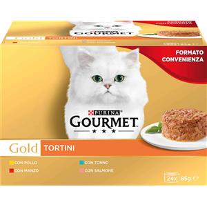 GOURMET GOLD CUORE MORBIDO MULTIPACK  4 X 85 GR CON  SALMONE E TONNO