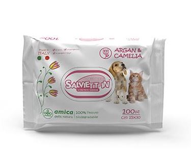 SALVIETTINE INGIENICHE AMICA DELLLA NATURA 100 PZ CM 15X30 ARGAN E CAMELIA