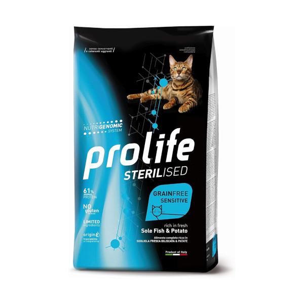 PROLIFE GRAIN FREE STERILIZZATO GATTO RICCO IN SOGLIOLA E PATATE 1,5 KG.