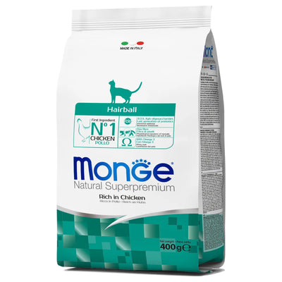 MONGE NATURAL SUPERPREMIUM ADULT GATTO HAIRBALL CON POLLO 400 GR.