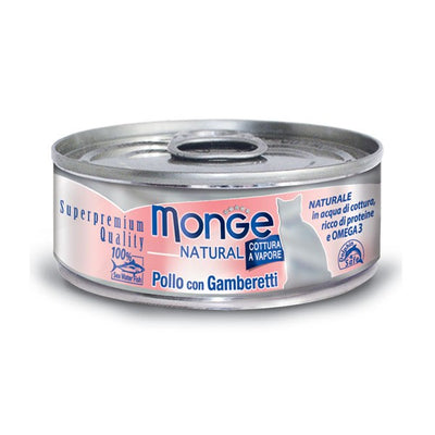 MONGE NATURAL COTTA AL VAPORE TONNO E POLLO CON GAMBERETTI 80 GR