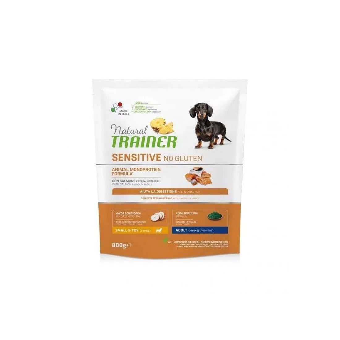 NATURAL TRAINER SALMONE PUPPY CON SALMONE E CEREALI INTEGRALI 800 GR.