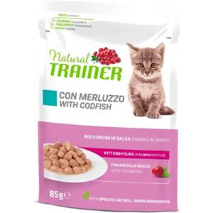 NATURAL TRAINER  KITTEN&YOUNG  CON MERLUZZO 85 GR.