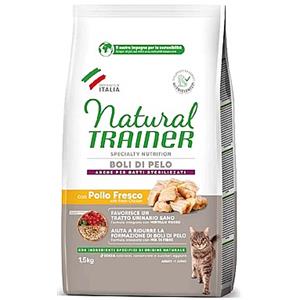 NATURAL TRAINER CAT BOLI DI PELO CON POLLO E MIX DI FIBRE 1,5 KG