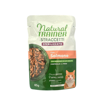 NATURAL TRAINER CAT STRACCETTI STERILIZZATO CON SALMONE  85 GR