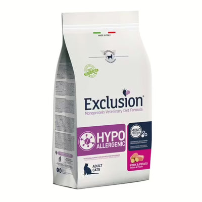EXCLUSION HYPOALLERGENIC  GATTO ADULT CON  MAIALE E PATATE 1,5 KG.