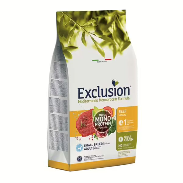 EXCLUSION NOBLE GRAIN SMALL BREED ADULT CON MANZO 2 KG.