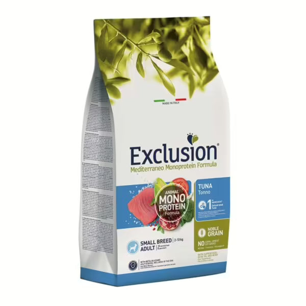 EXCLUSION NOBLE GRAIN SMALL BREED ADULT CON TONNO 7 KG.
