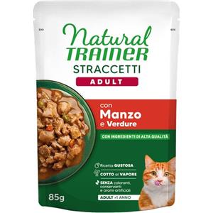NATURAL TRAINER CAT ADULT STRACCETTI CON MANZO E VERDURE 85 GR
