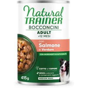 NATURAL TRAINER WET BOCCONCINI ADULT MEDIUM MAX CON SALMONE E VERDURA 415 GR.