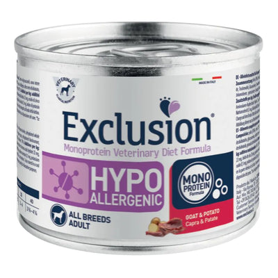 EXCLUSION HIPOALLERGENIC  ALL BREEDS ADULT CON CAPRA E PATATE 200 GR.