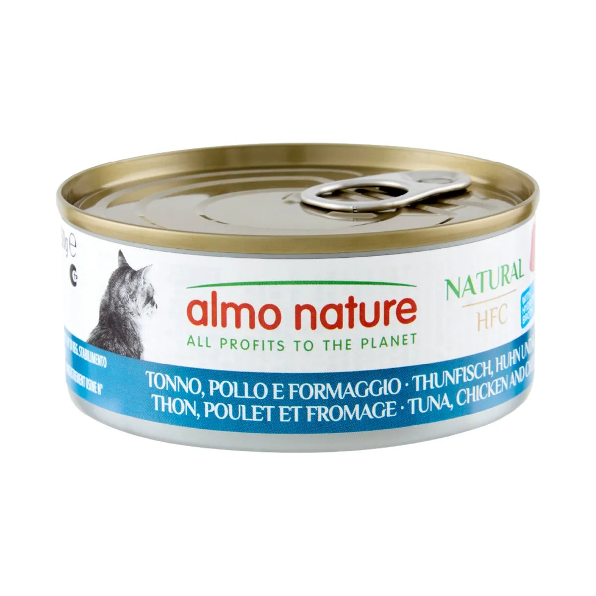 ALMO NATURE HFC NATURAL  CON TONNO, POLLO E FORMAGGIO
150 GR
