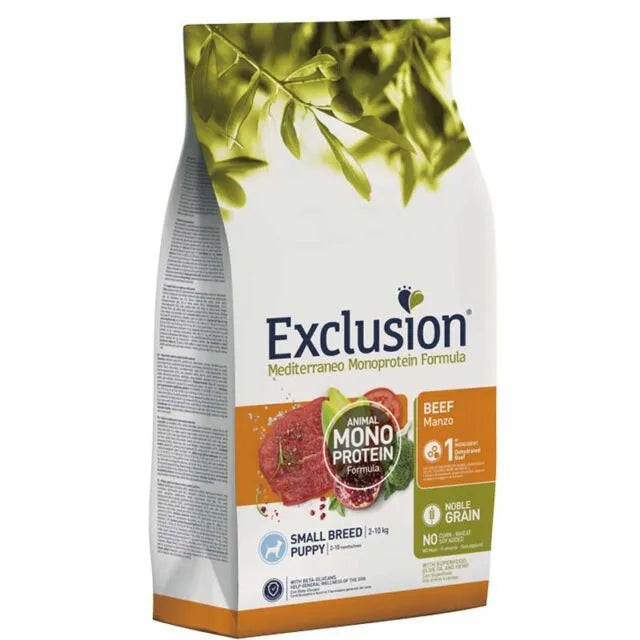 EXCLUSION NOBLE GRAIN SMALL BREED PUPPY CON MANZO 2 KG.