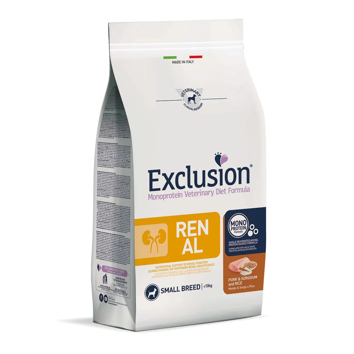 EXCLUSION RENAL SMALL BREED ADULT CON  MAIALE,SORGO E RISO 2 KG.
