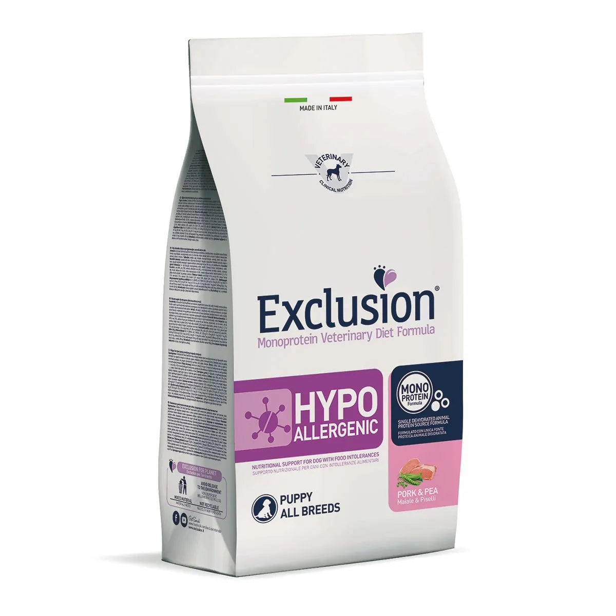 EXCLUSION HIPOALLERGENIC PUPPY CON MAIALE E PISELLI 12 KG.