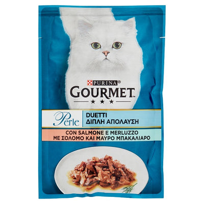 PURINA GOURMET PERLA BUSTINA  DUETTI CON SALMONE E MERLUZZO.85 GR