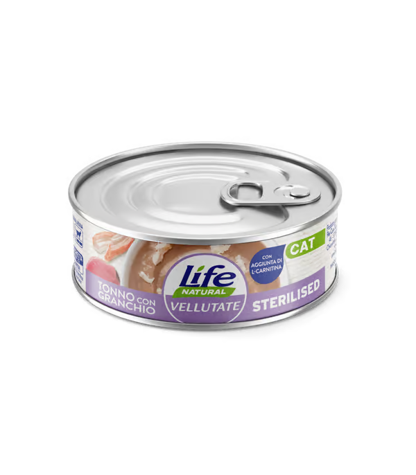 LIFE NATURAL CAT VELLUTATE STERILIZZATO TONNO CON GRANCHIO 70 GR