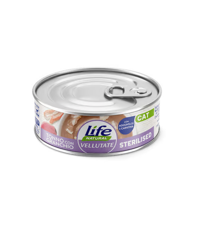 LIFE NATURAL CAT VELLUTATE STERILIZZATO TONNO CON GRANCHIO 70 GR