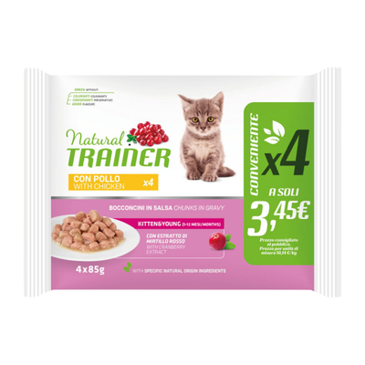 NATURAL TRAINER KITTEN&YOUNG FLOW PACK 4 X 85 CON POLLO