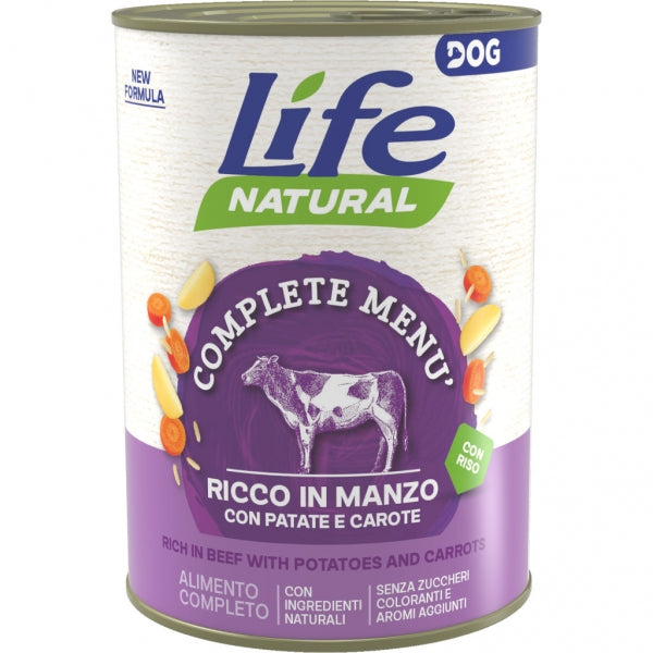 LIFE DOG COMPLETE MENU MANZO CON PATATE 400 GR