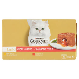 GOURMET GOLD CUORE MORBIDO MULTIPACK A 4 X 85 GR POLLO E MANZO