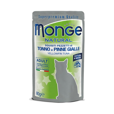 MONGE BUSTINE NATURAL ADULT SQUISITI PEZZI DI  TONNO A  PINNE GIALLE 80 GR.