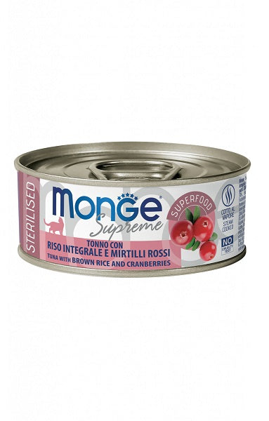 MONGE SUPREME TONNO CON RISO INTEGRALE E MIRTILLI  ROSSI 80 GR.