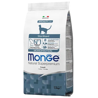 MONGE NATURAL SUPERPREMIUM GATTO STERILIZZATO CON TROTA 1,5 KG.
