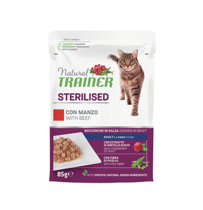 NATURAL TRAINER  GATTO STERILIZZATO BUSTINE CON  MANZO 85 GR.
