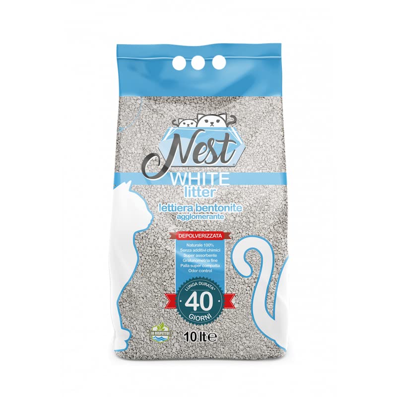 Nest White Litter – Lettiera Bentonite Agglomerante Depolverizzata 10L
