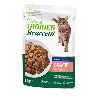 NATURAL TRAINER CAT ADULT STRACCETTI CON SALMONE E VERDURE  85 GR