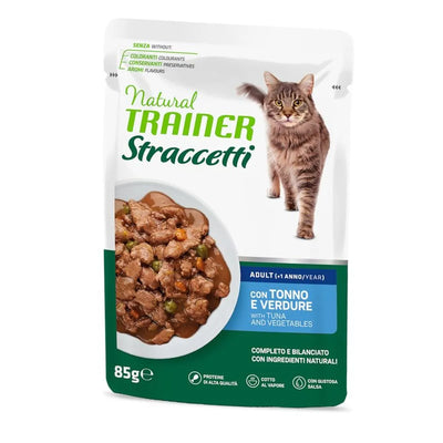 NATURAL TRAINER CAT ADULT STRACCETTI CON TONNO E VERDURE 85 GR