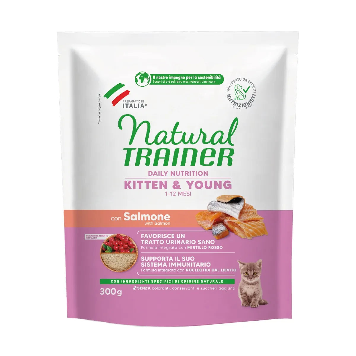 NATURAL TRAINER KITTEN&YOUNG CON SALMONE 300 GR