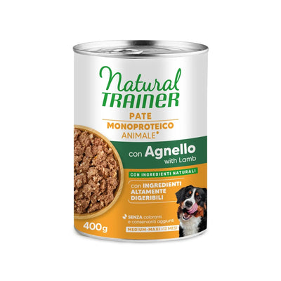 NATURAL TRAINER PATE'CON AGNELLO MONOPROTEICO MEDIUM MAX  400 GR.
