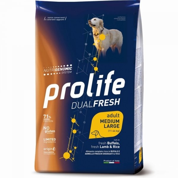 PROLIFE ADULT MEDIUM LARGE RICCO IN BUFALO E AGNELLO E RISO 12  KG.