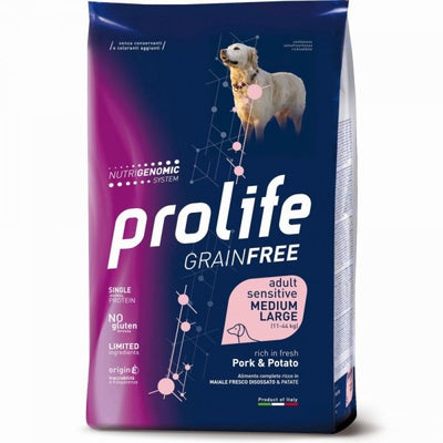 PROLIFE GRAIN FREE ADULT MEDIUM LARGE CON MAIALE E PATATE 10 KG.