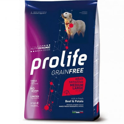 PROLIFE GRAIN FREE ADULT MEDIUM LARGE   CON MANZO E PATATE 10 KG.