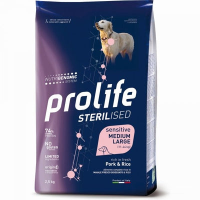 PROLIFE SENSITIVE MEDIUM LARGE STERILIZZATO CON MAIALE E  RISO 12 KG.