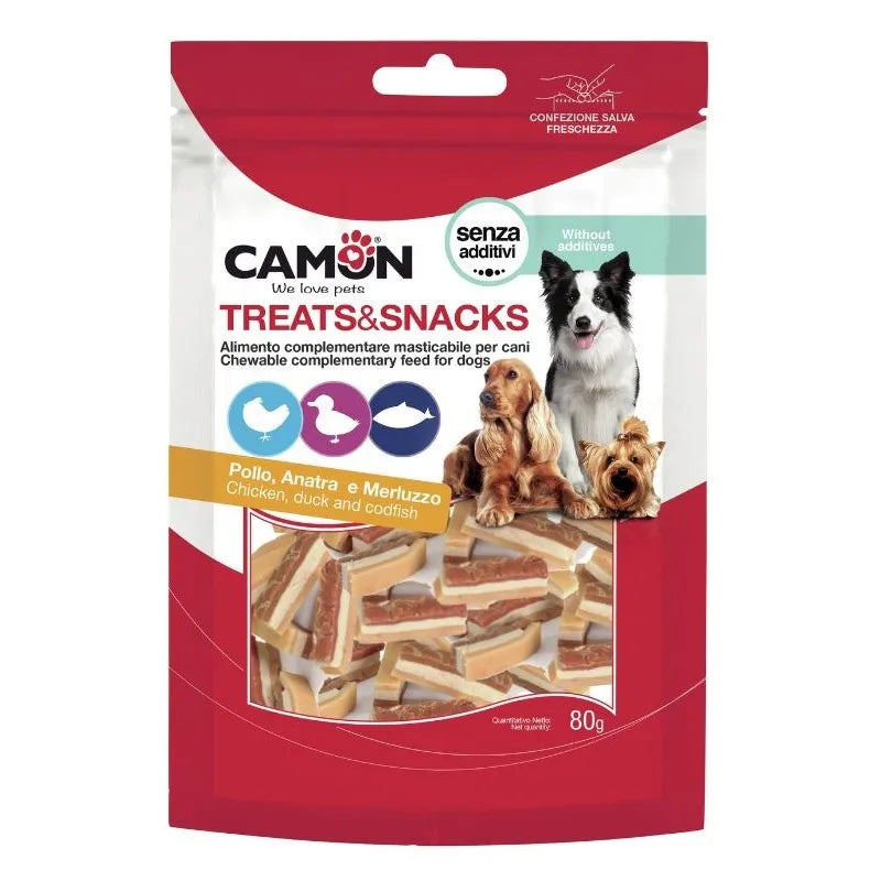 CAMON TREATES&SNACK BOCCONCINI DI POLLO, ANATRA E MERLUZZO 80 GR