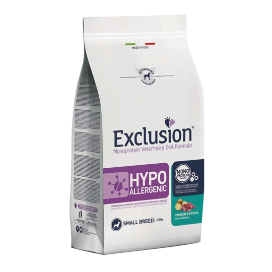 EXCLUSION HYPOALLERGENICO SMALL ADULT  CON CERVO E PATATE 2 KG.