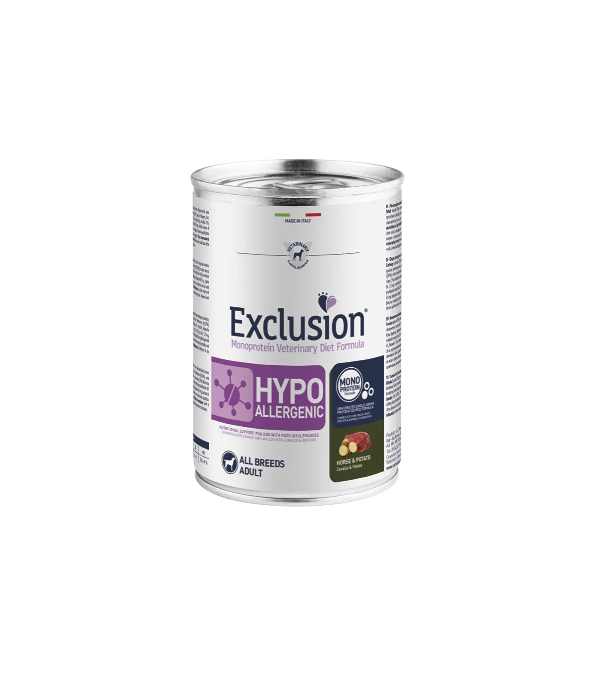 EXCLUSION HIPOALLERGENICO ADULT CON CAVALLO E PATATE 400 GR.