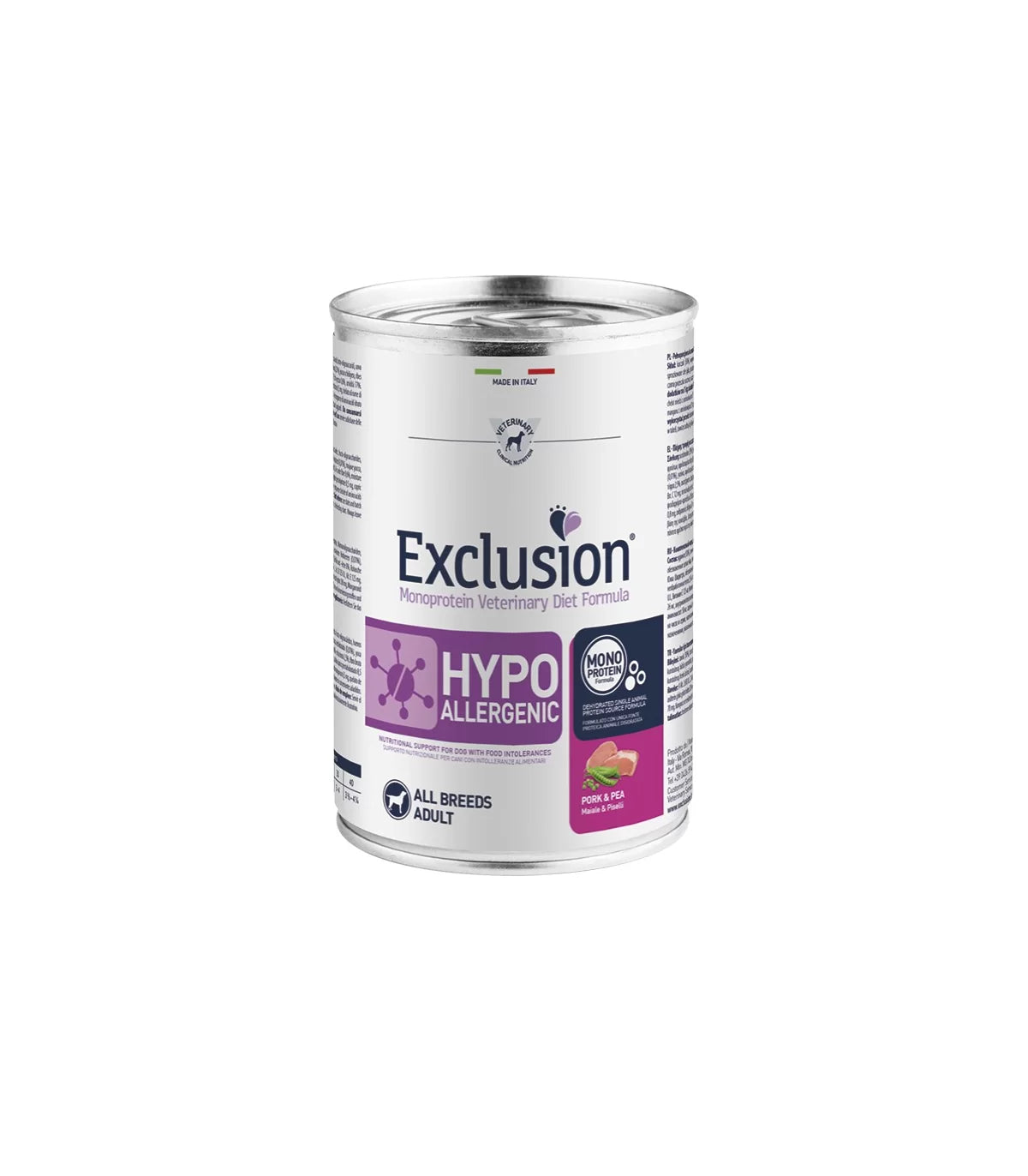EXCLUSION ADULT HIPOALLERGENICO  CON MAIALE E PISELLI 400 GR.