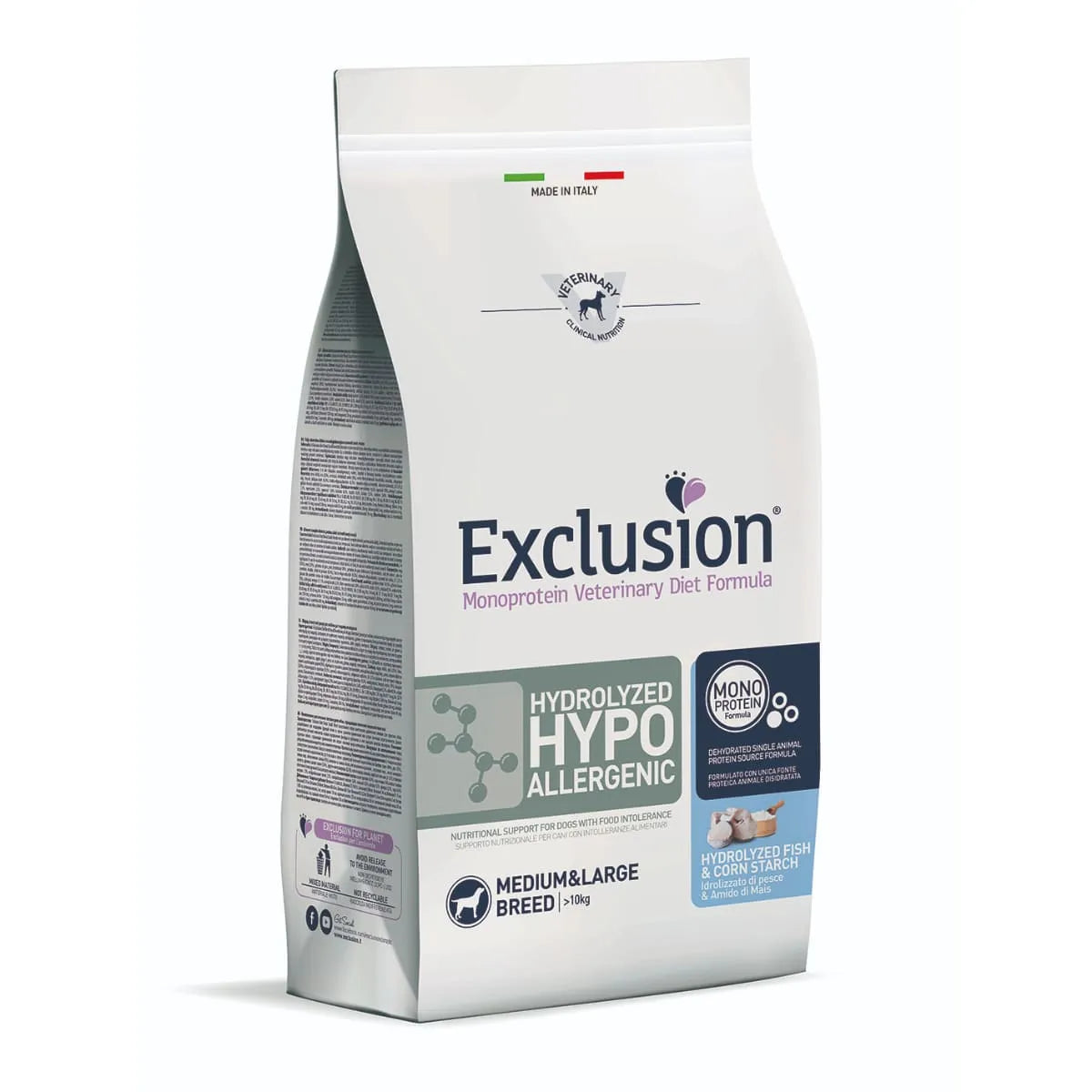 EXCLUSION HYDROLYZED MEDIUM LARGE CON PESCE DI AMIDO DI MAIS 2 KG.