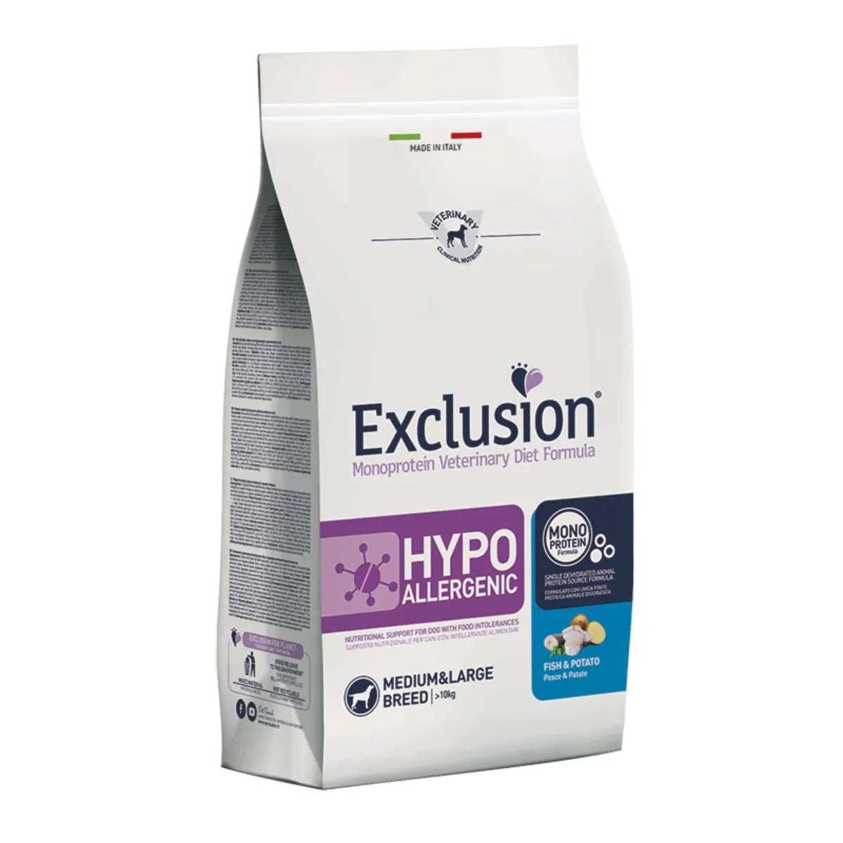 EXCLUSION  HYPOALLERGENIC MEDIUM&LARGE CON PESCE E PATATE KG 12.