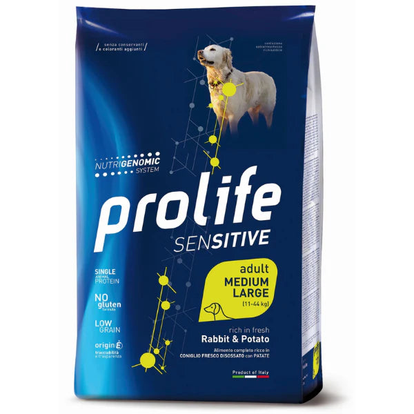 PROLIFE SENSITIVE ADULT MEDIUM LARGE RICCO IN CONIGLIO E PATATE 2,5 KG.