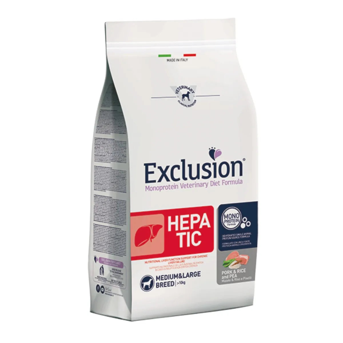 EXCLUSION HEPATIC MEDIUM&LARGE CON MAIALE E RISO E PISELLI 12 KG.