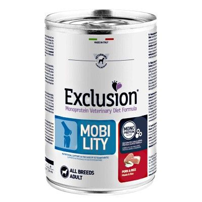 EXCLUSION MOBILITY ALL BREEDS ADULT CON MAIALE E RISO 400 GR.