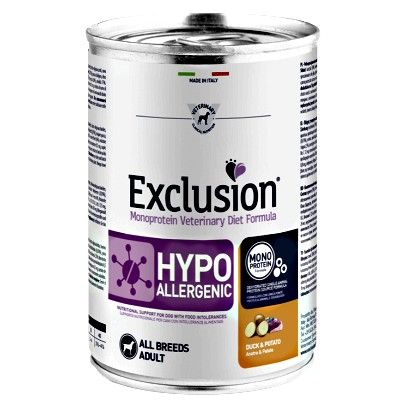 EXCLUSION HIPOALLERGENIC ADULT  CON ANATRA E PATATE 400 GR.